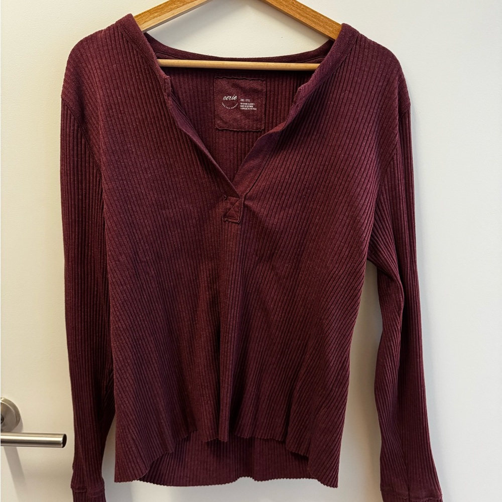Aerie Ribbed Maroon Long Sleeve Top Size XXL